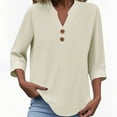 thumbnail image 2 of Lenpel Blouses for Women Dressy Casual V Neck Quarter Button 3/4 Length Sleeve Tops Trendy Spring Summer Clothes, 2 of 6