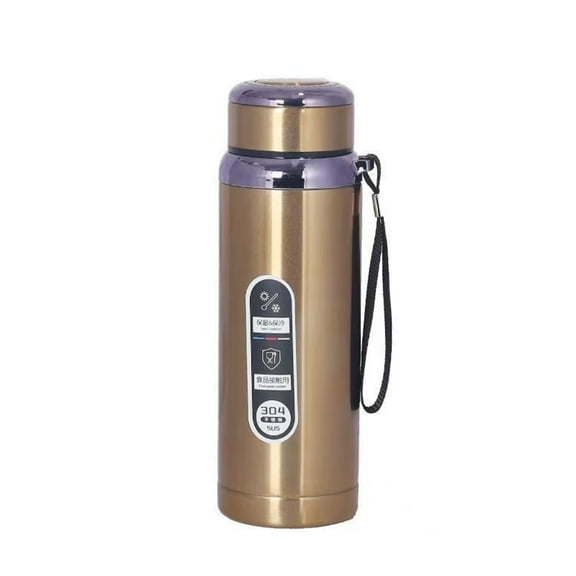 Thermos – 1L Gold Stainless Steel Thermos with Vacuum Insulation, 316 Food-Grade Steel, Hot/Cold Retention, Leak-Proof, BPA-Free, with Carry Strap
