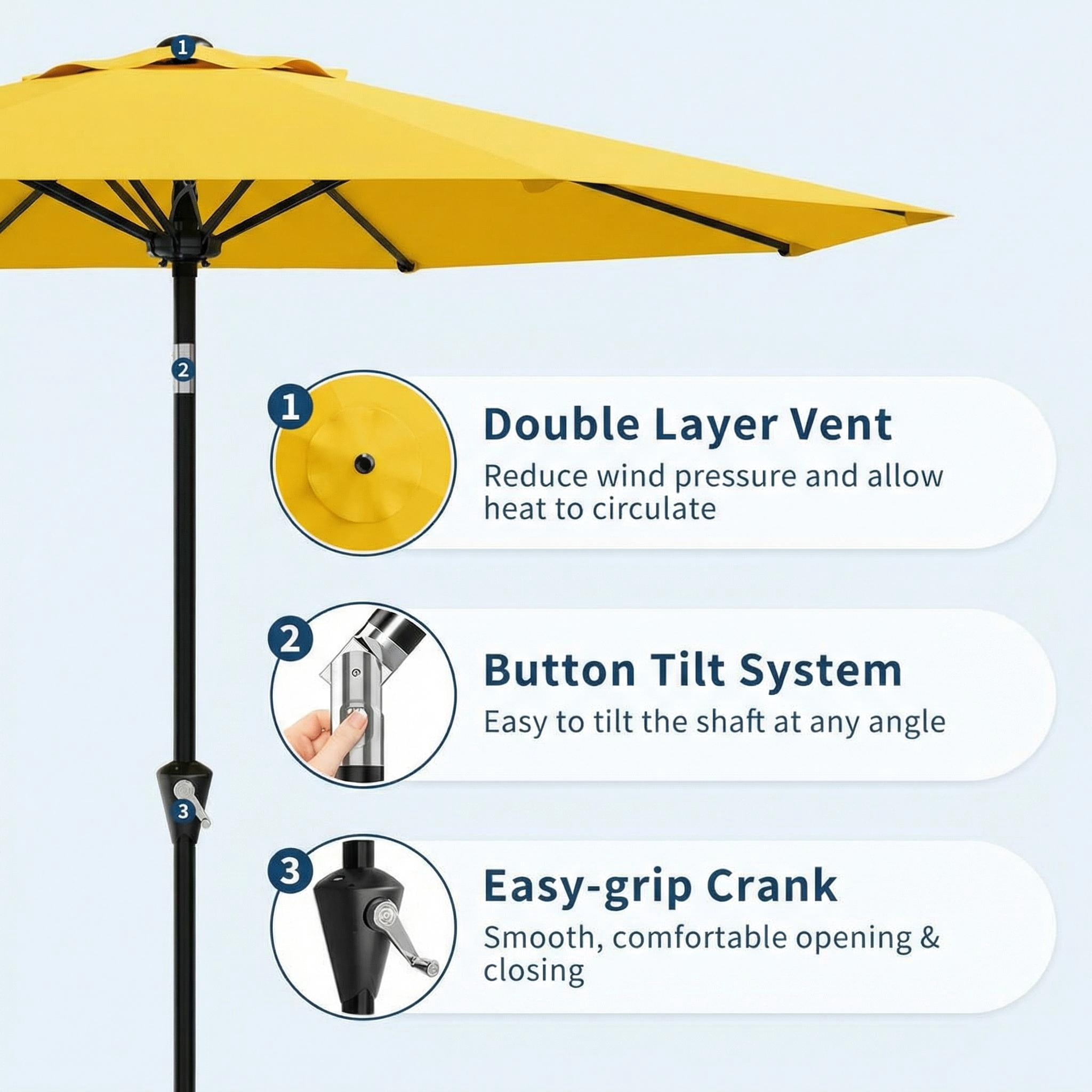 9' Outdoor Patio Umbrella, Outdoor Table Umbrella, Yard Umbrella, Market Umbrella with 8 Sturdy Ribs, Push Button Tilt and Crank
