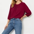 thumbnail image 6 of Tops For Women Summer Crew Neck Three Quarter Sleeve Trendy Casual Solid Streetwear Office Weekend Errands Travel Outfit Polished Daytime Brunch Workday, 6 of 7