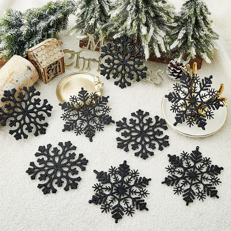 30PCS Christmas Glitter Snowflake Ornaments - Sparkling Silver Snowflakes  for Xmas Tree Decorations, 4.7-inch, Pack of 30 