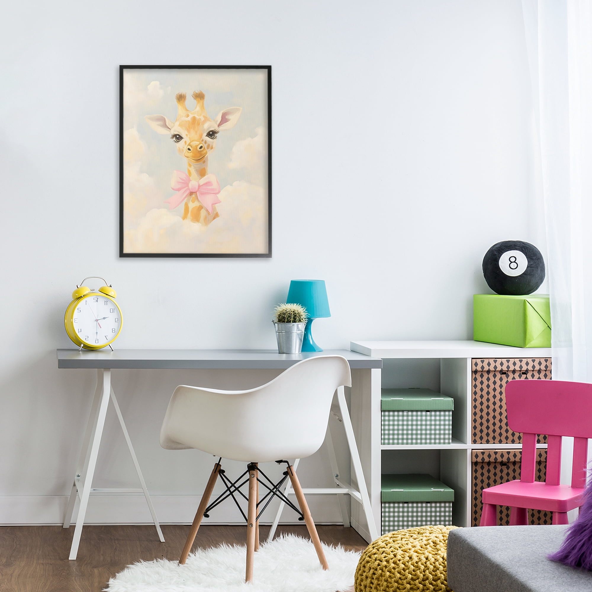 Stupell Industries Charming Giraffe In The Clouds Black Framed Giclee Art, design by The Prints Vibe