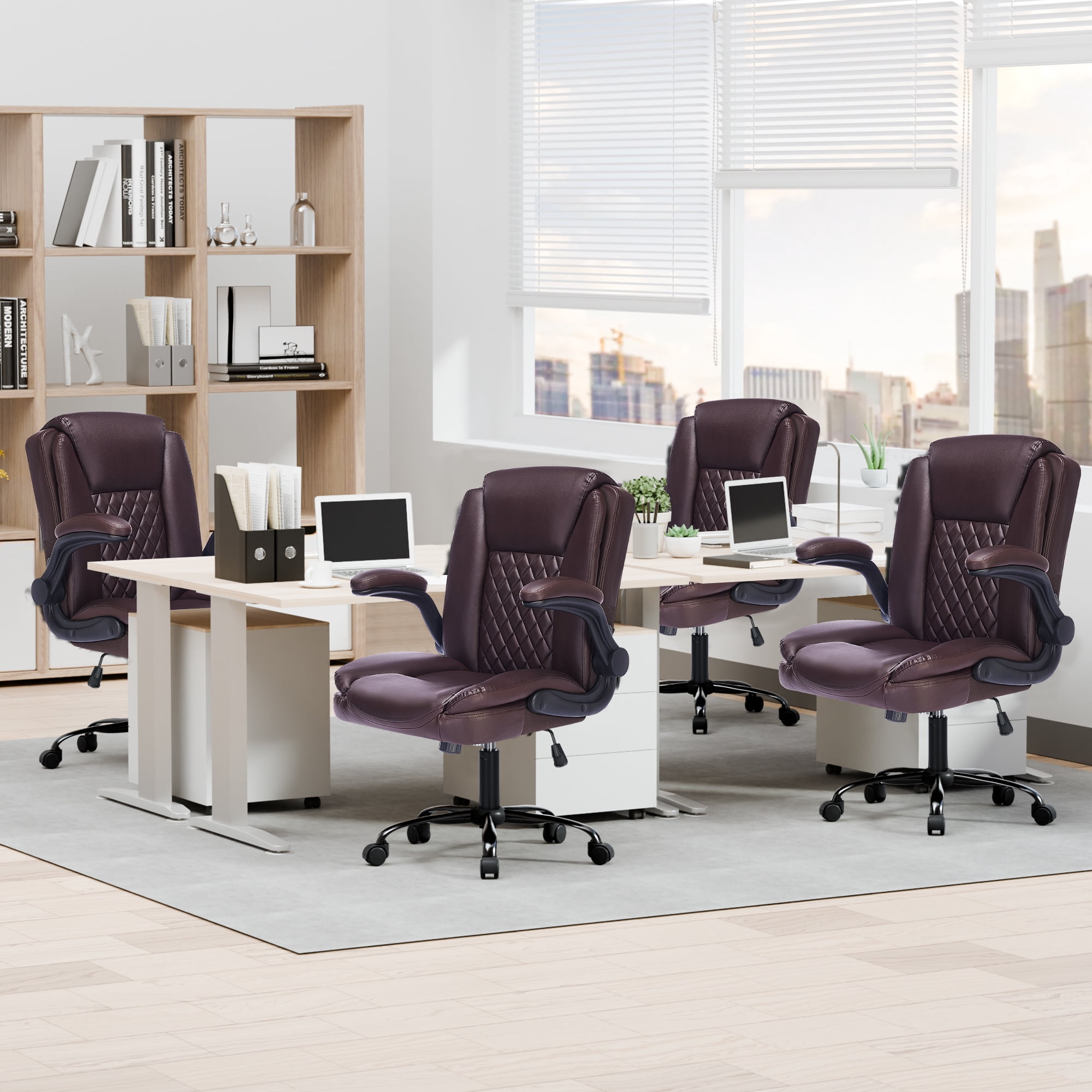 Fantasylab Executive Ergonomic 300LBS PU Leather Home Office Desk Chair, Computer Desk Chair with Adjustable Armrest,BROWN