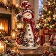 thumbnail image 2 of Christmas Snowman Figurine, Holiday Tabletop Centerpiece Decor, Winter Rustic Statue with Lit Lantern and Mini House Scene for Mantel and Shelf, 2 of 7