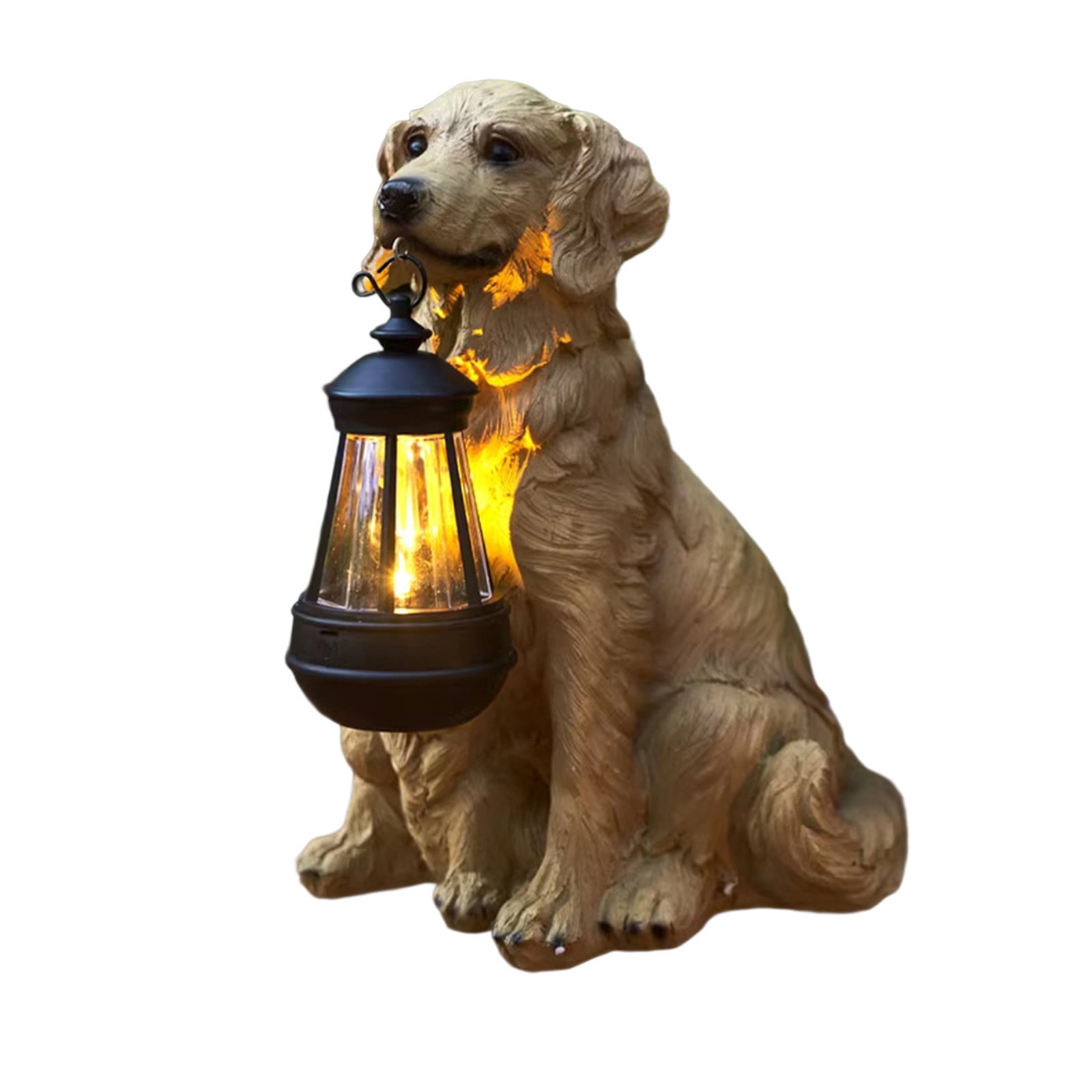 Beollynier Solar Powered Dog Statue LED Light Outdoor Garden Decor Rechargeable Resin Yard Ornament Weatherproof Hanging Lantern Pet Design