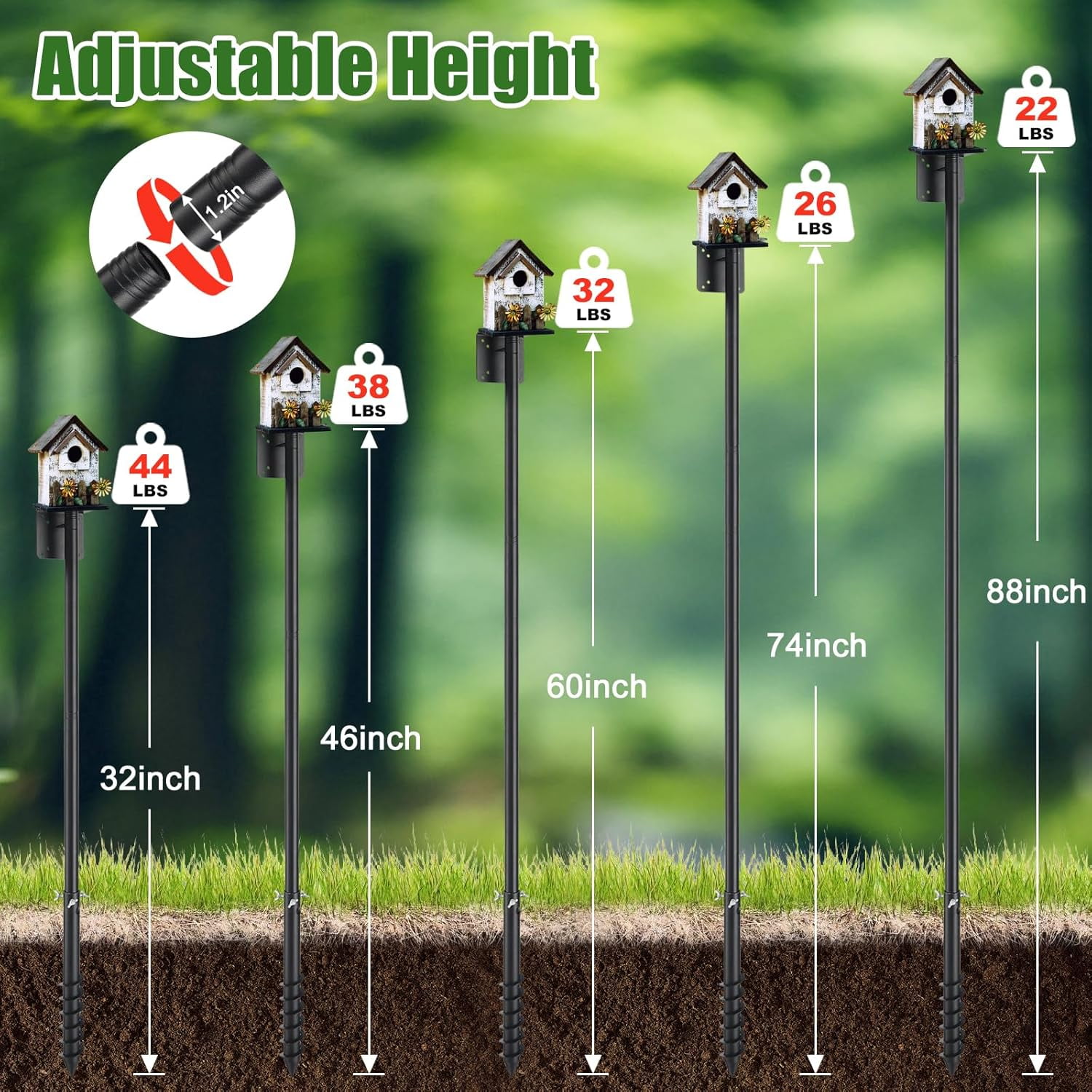 OLIYNEDY Bird Feeder Pole, Heavy Duty Bird House Pole for Wild Birds Watching, 60" Adjustable BlueBird House Stand for Outdoors Yard