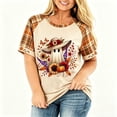 thumbnail image 4 of IYYVV Raglan Sleeve Halloween Shirts for Women Plus Size Ghost Pumpkin Print Shirt Rolled Cuff Plaid Short Sleeve Tees Orange 2XL, 4 of 6