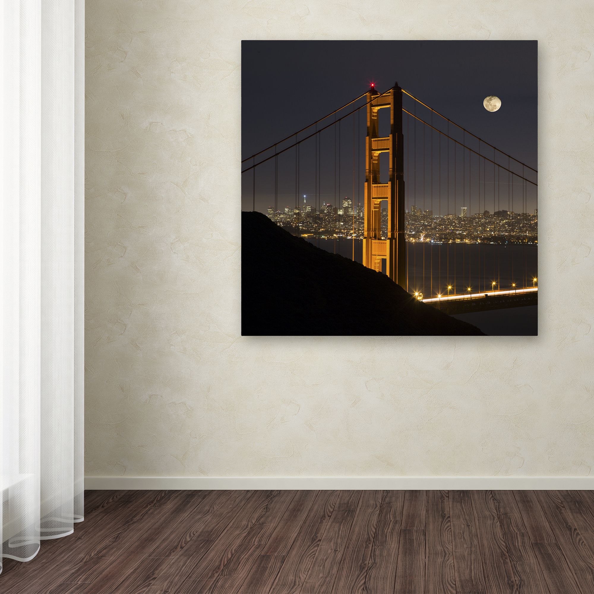 Trademark Fine Art "Golden Gate and Moon" Canvas Art by Moises Levy