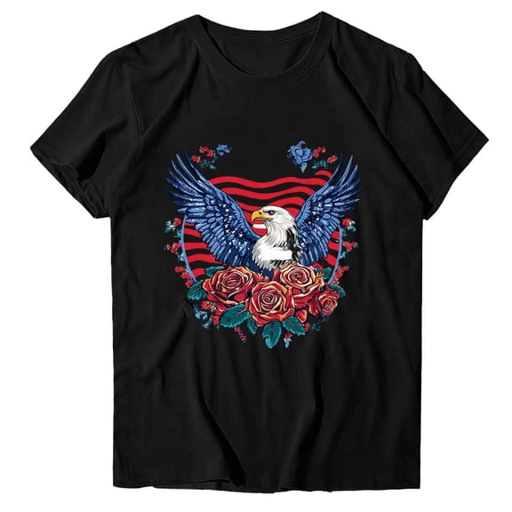 American Flag Shirts for Women 4th of July T-Shirt USA Print Patriotic Shirt Stars and Stripes Tees