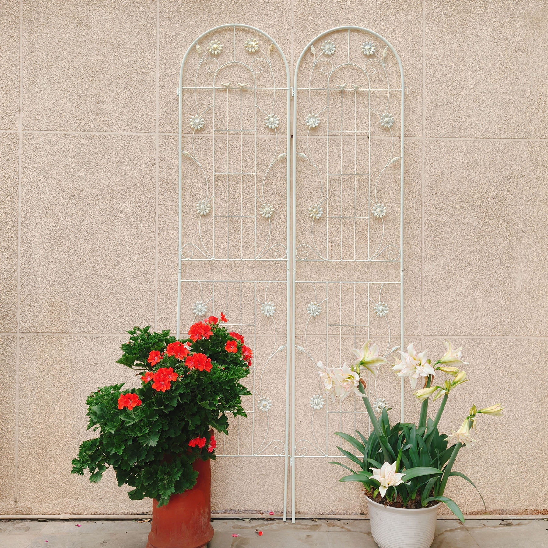 2 Pack Large Garden Trellis 86.7" H x 19.7" W Heavy Duty Rustproof White Iron Plant Trellis for Potted Plant Support Metal Climbing Rose Trellis Vine Vegetable Cucumber