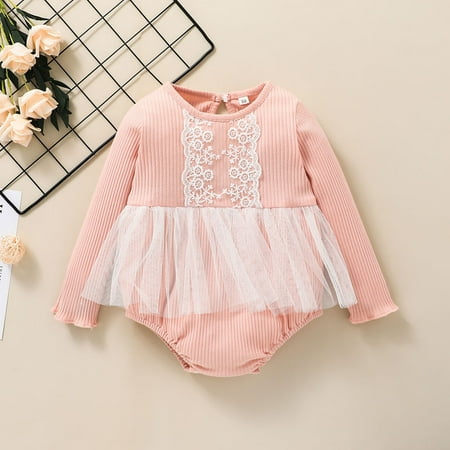 

Boys Clothing Baby Girls Long Sleeve Romper Bodysuit With A Patchwork Skirt Hemline