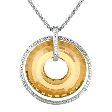 Luminesse Circle Pendant Necklace with Honey Swarovski Crystals in Sterling Silver