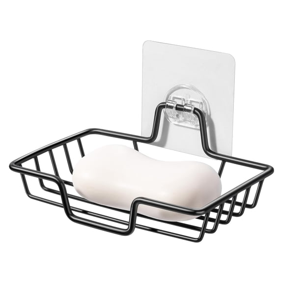 Appoft Bar Soap Holder for Shower, 304 Stainless Steel Rustproof, Wall Adhesive, Soap Tray Bar Soap Sponge Holder for Bathroom & Kitchen, Square, Black