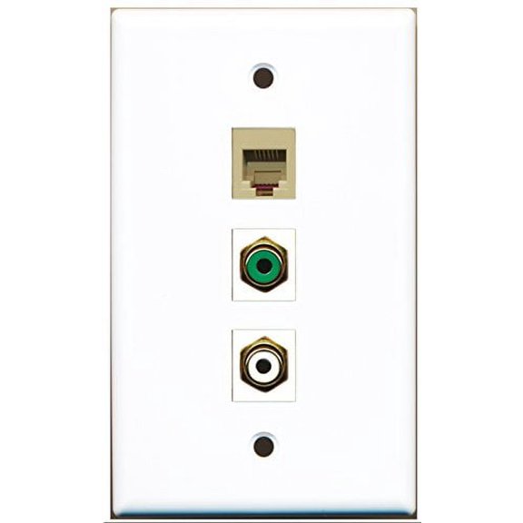 RiteAV - 1 Port RCA White and 1 Port RCA Green and 1 Port Phone RJ11 RJ12 Beige Wall Plate