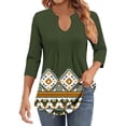 thumbnail image 6 of JTZGDY Womens 3/4 Sleeve Tops Dressy Casual Floral Printed Fall V Neck Outfit Graphic T-Shirts Trendy Basic Ruched Pleated Fall Tunic Blouse for Leggings Army Green M, 6 of 6