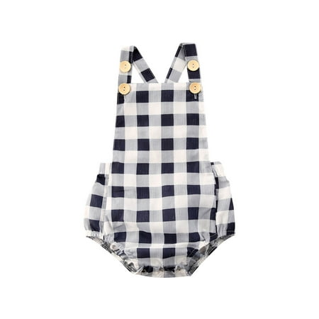 

ZIYIXIN Infant Toddler Baby Boys Girls Sleeveless Romper Plaids Bodysuit Jumpsuit Summer Clothes Outfits Blue White 12-18 Months