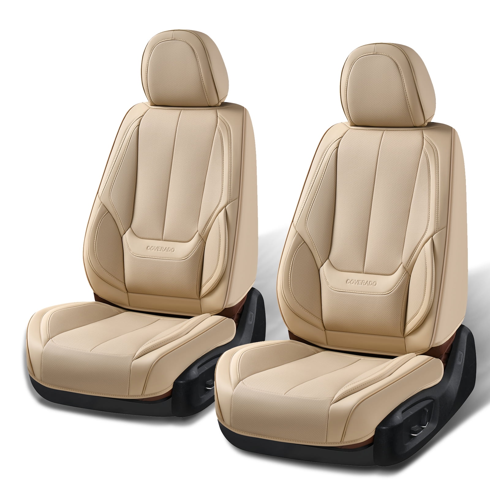 Coverado Beige Front Seat Covers, Faux Leather, Waterproof, Airbag Compatible photo 8