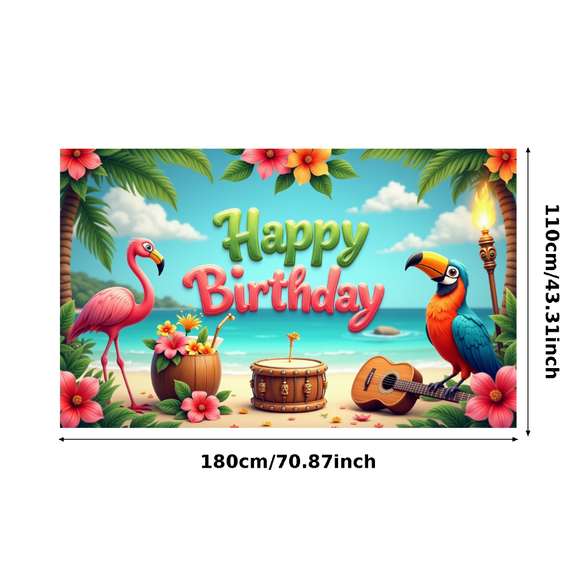 Tropical Theme Happy Birthday Banner Colorful Design Beach Style Parrot Decoration for Beach Party Luau Celebration Outdoor Decor