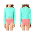 thumbnail image 2 of Serdomi Girls' Big Kid Long-Sleeve One-Piece Swimsuit Rash Guard - Mint Green & Pink Cutout Midriff Zipper Size 10, 2 of 7