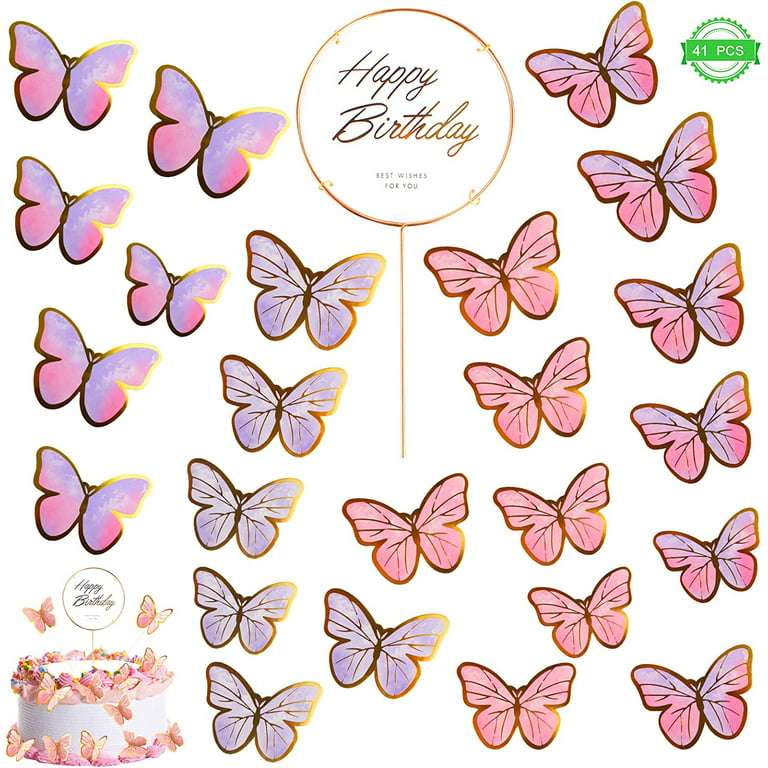 41 Pcs Butterflies Cake Decoration, Happy Birthday Cake Decoration With 40  Butterfly, Butterflies Cake Decoration