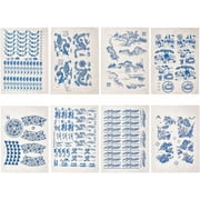 8Styles Pottery Ceramics Clay Transfer Paper 15x21iinch Blue and White Porcelain Pattern Ceramic Decals