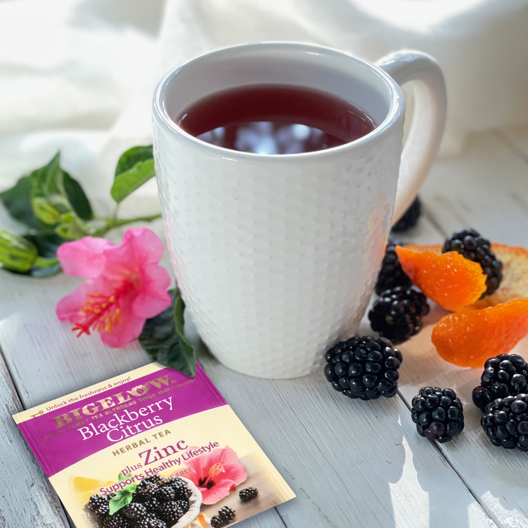 (3 pack) Bigelow Blackberry Citrus Plus Zinc, Caffeine-Free Herbal Tea Bags, 18 Count