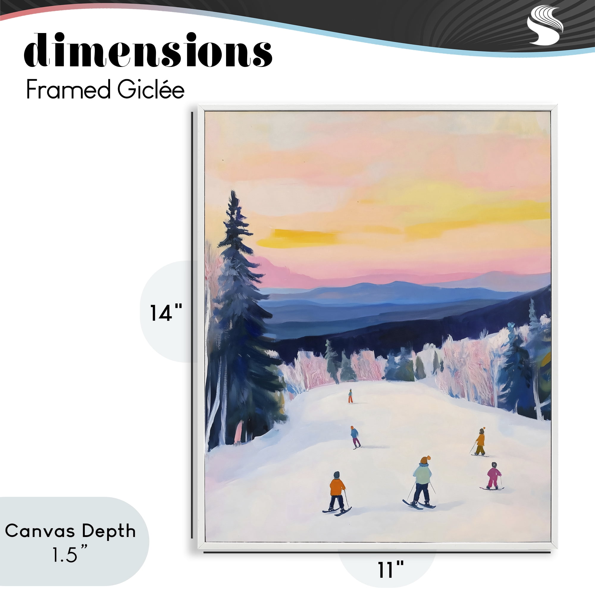 Stupell Industries Snowy Mountain Skiers at Sunset White Framed Giclee Art, design by The Prints Vibe
