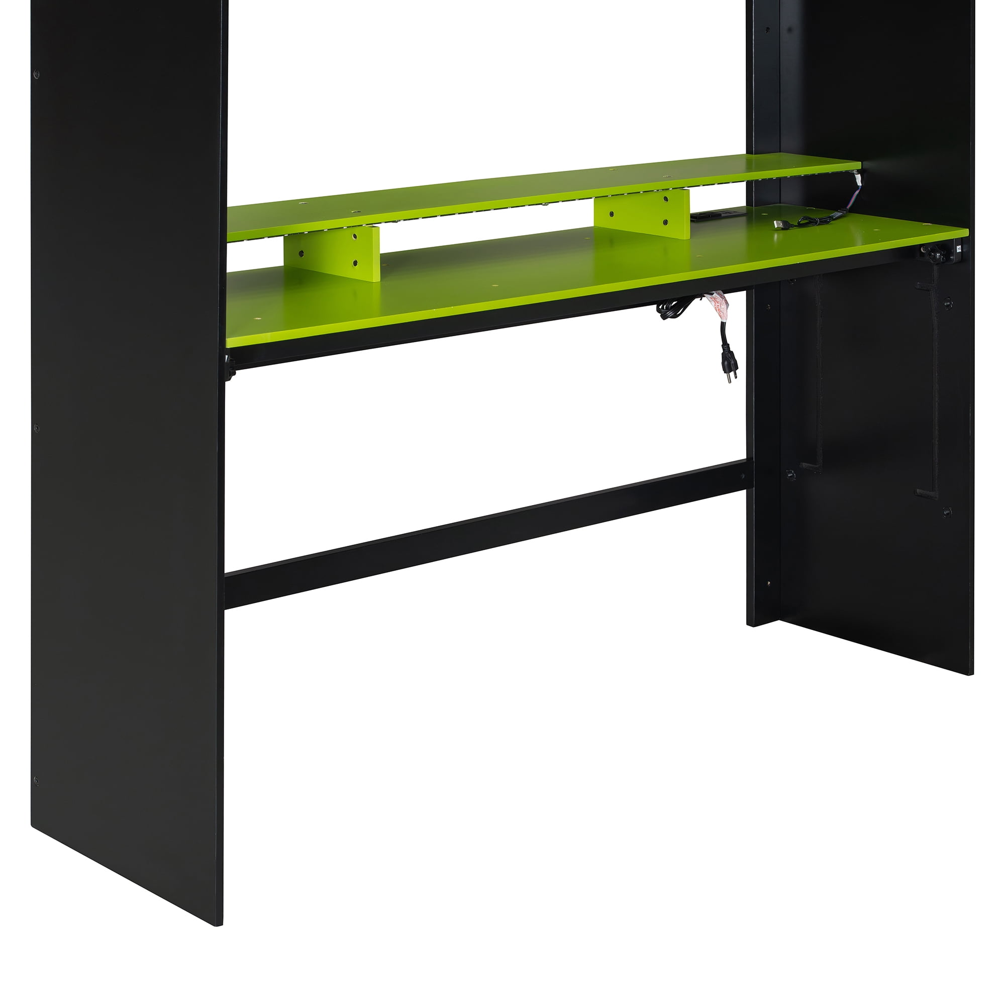 Aukfa Full Size Loft Bed with Desk, Wardrobe, USB Port and RGB Lights, Wood Gaming Loft Bed for Kids Teens Adults, Green