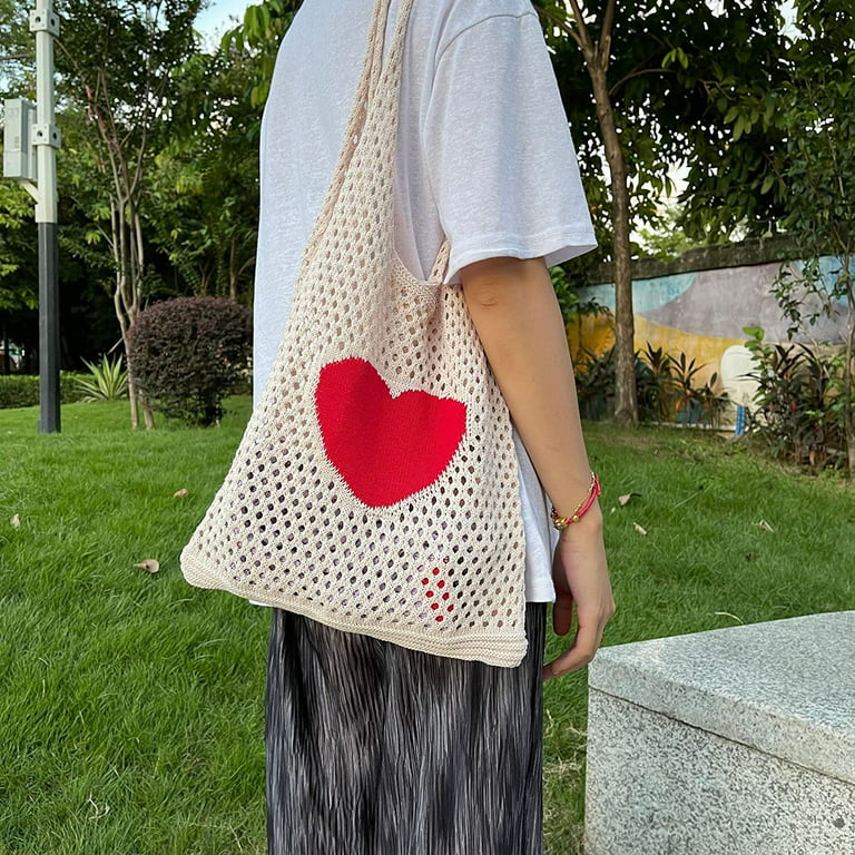 Pikadingnis Crochet Tote Bag Aesthetic Y2K Cute Hippie Bag Indie Shoulder  Handbags Purse Accessories for Women