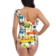 thumbnail image 6 of Yiaed Transports with Animals Print Women One Piece Swimsuits Tummy Control One Shoulder Bathing Suits Pattern Ruffle Swimwear-Large, 6 of 8
