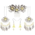 thumbnail image 2 of Pendientes de flores perfecl palo de cabellero Borla kimono Joyería Amarillo claro, 2 of 8