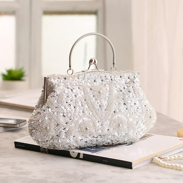 ZheElen Elegant Metallic Finish Evening Bag Beaded For Formal Occasions Designer Evening Bag Clutching Bag Walmart