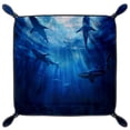 thumbnail image 2 of Women Girls Leather Square Dish Trinket Plate Jewelry Tray for Mothers Day Birthday Gift, Underwater Sea Sharks Pattern, 2 of 6