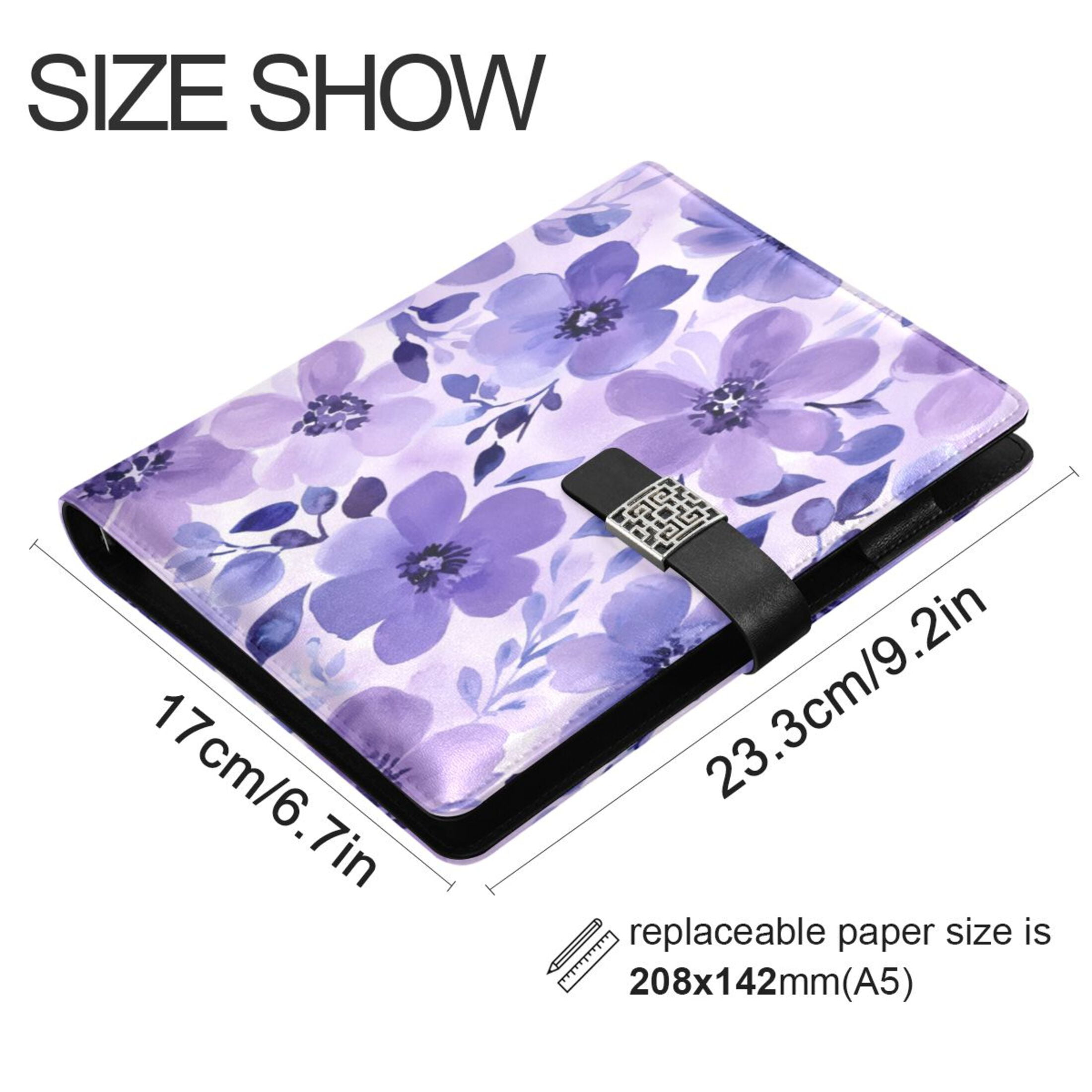 Leather Planner Leather Notebook Notebook Journal Binder Design Pen Pocket Design Convenient for Storage Vibrant Purple Flowers