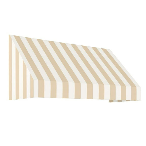 Awntech 6.375 ft New Yorker Fixed Awning Acrylic Fabric, Linen/White Stripe