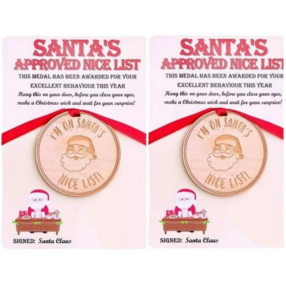 2 x Christmas Eve Nice List Medals-As Shown