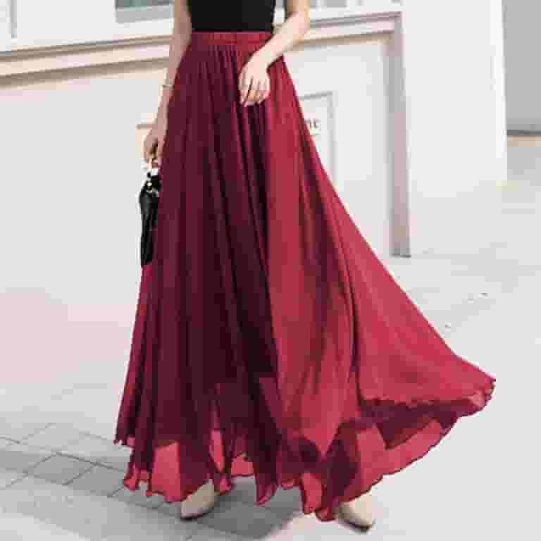ワンピース AMI Women Long Skirts FDR366AC0014632 Red Cathalem Long Maxi Skirt Women's Pleated A-Line High Waist