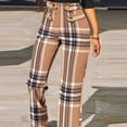 thumbnail image 4 of Giftesty Pants for Women Women Fashion Casual Plaid Print Button Straight Slim Fit Suit Pants, 4 of 9