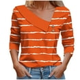 thumbnail image 2 of CLOISE Tees for Women Fall Trendy Striped Blouses Button V Neck Long Sleeve Tees Loose Asymmetrical Colorblock Tops Y2k Outfits Orange XL, 2 of 5