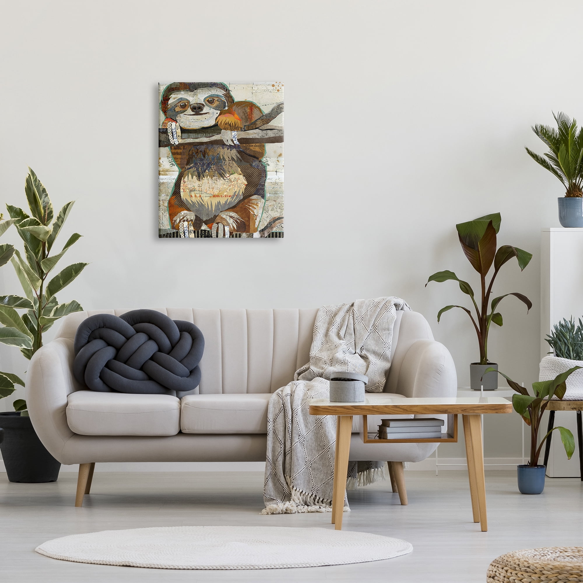Stupell Industries Smiling Sloth Patchwork Collage Jungle Animal Portrait Graphic Art Gallery Wrapped Canvas Print Wall Art, Design by Traci Anderson