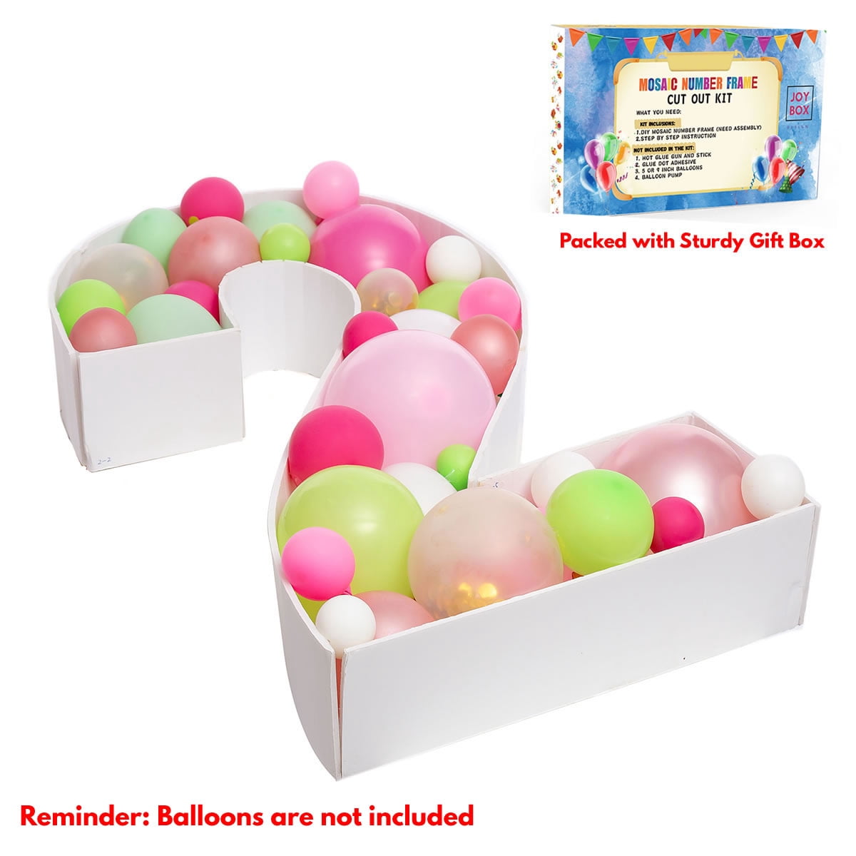Number Balloon,Marquee Numbers 2 Pre-Cut Kit Cardboard Light Up Mosaic Numbers for Balloons Foam Board for 2th Birthday Giant Backdrop Boy Girl Party Anniversary Decorations