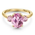 thumbnail image 3 of Gem Stone King 3.50 Ct Light Pink Created Sapphire Pink Lab Grown Diamond 18K Yellow Gold Plated Silver Ring, 3 of 6