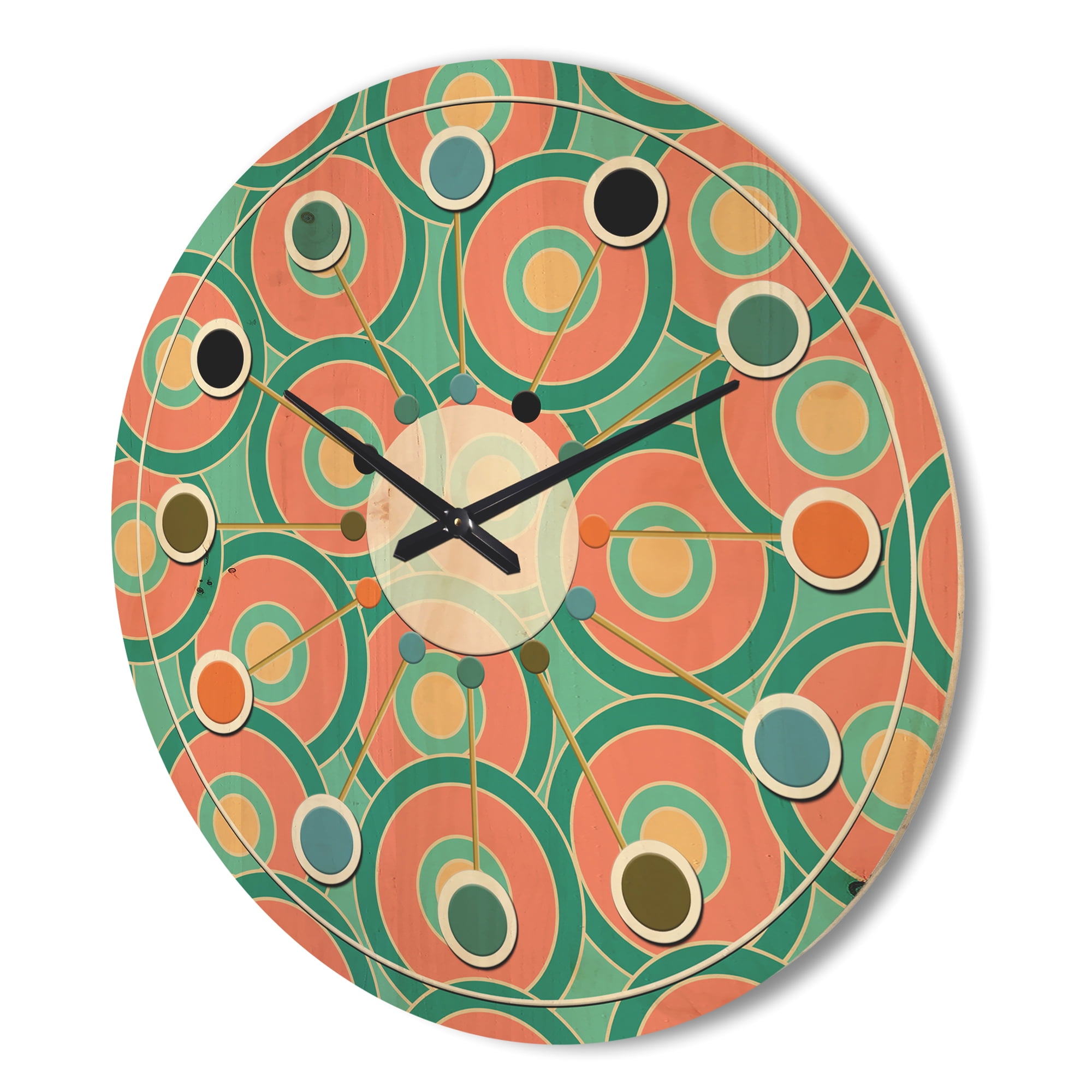Designart 'Circular Retro Pattern VI' Mid-Century Modern Wood Wall Clock
