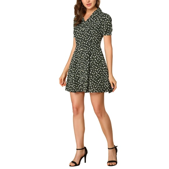 INSPIRE CHIC Vestido de Camisa de Manga Corta con Estampado Floral para Mujeres XL Negro
