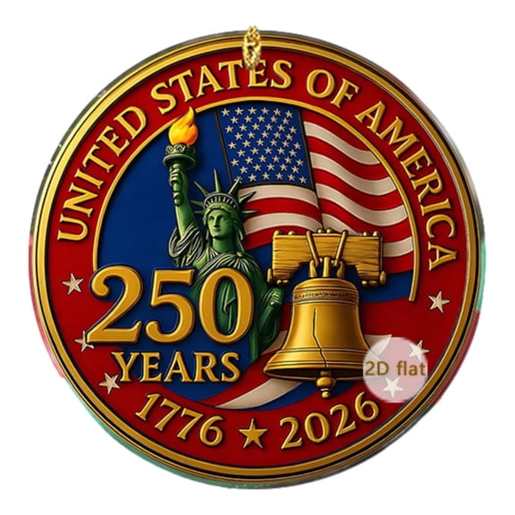250th Anniversary 2D Acrylic Pendant Car Rearview Mirror Pendant Holiday Gift Ornaments, USA 250th Anniversary Bell Ornament, 2D Acrylic Flat 250th Anniversary Pendant,for Patriotic Holidays