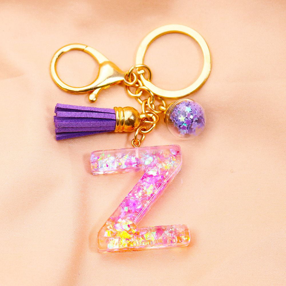 New 26 Letters Bright Fruit Resin Keychain Charm Women Fashion Handbag  Ornaments With Tassel Key Ring Chic Accessories Gift