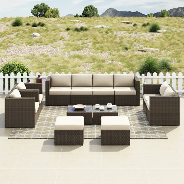 Corvus Trey 12 Piece Brown Wicker Patio Glass Top Conversation Set Com Corvus Trey 12 Piece Brown Wicker Patio, Modenzi Outdoor Furniture Reviews