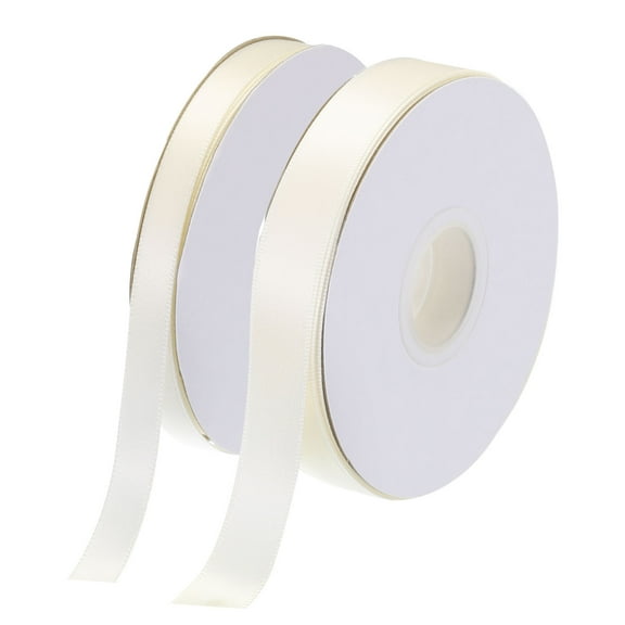 50 Yard Satin Ribbon for Gift Wrapping 3/8" & 5/8" Grosgrain Valentines Ribbon, Cream White(25 Yards/Each Roll)