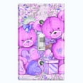 thumbnail image 1 of Metal Light Switch Wall Plate Outlet Cover (2 Teddy Bears Purple Pink With Love Heart Balloon Flower - Single Toggle), 1 of 2