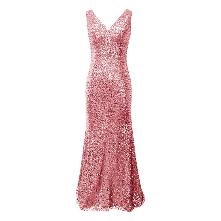 DailyTrove Women's Sequin Mermaid Dress-Sleeveless-Floor-Length-For Wedding- Pink Shimmer - Walmart.com